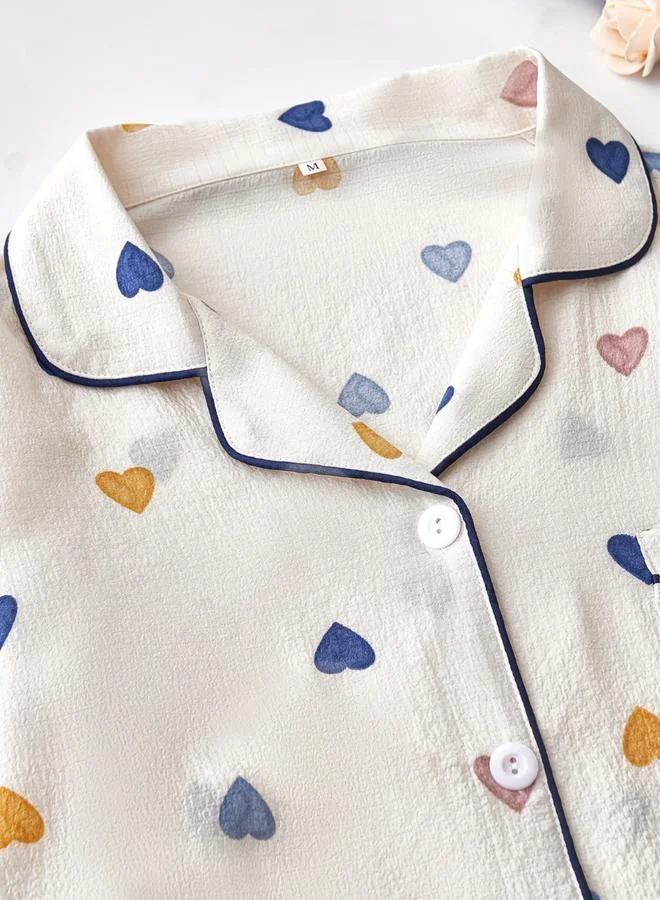 تايك تو طقم بلوزة بأكمام طويلة وبنطال بيجاما بطبعة جرافيك للنساء